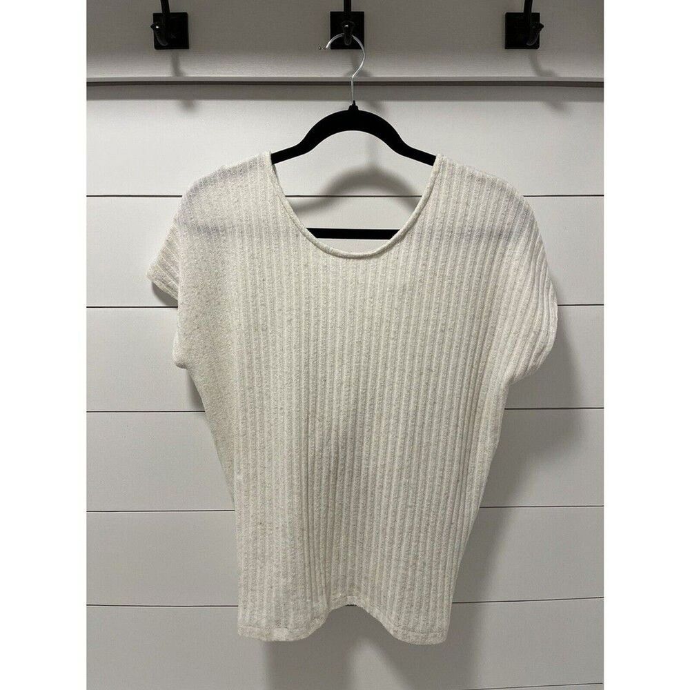 Lazy Sundays Ribbed Knit Top Cream Tie Back Linen Blend Size Medium